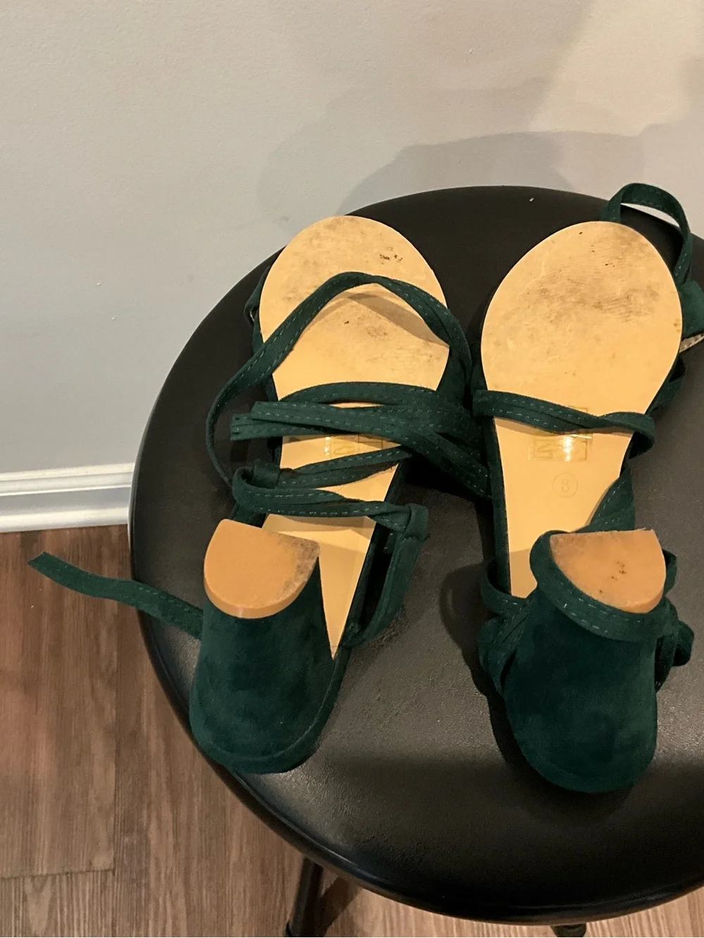 Allegra K Deep Green Suede like Strappy Block Heels size 8